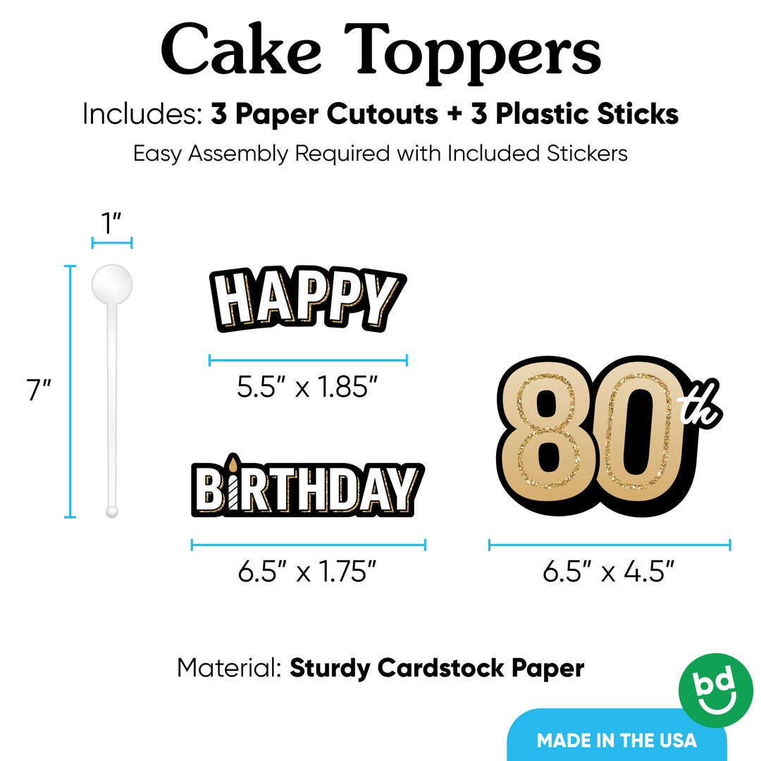 Gold 80th birthday topper front design close-up