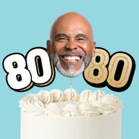 80th birthday cake topper set black and gold, main product image
