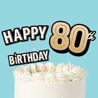 80th birthday cake topper set black and gold, main product image