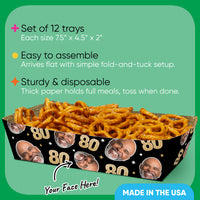 Custom Face 80th Birthday Paper Food Trays - 12 Ct