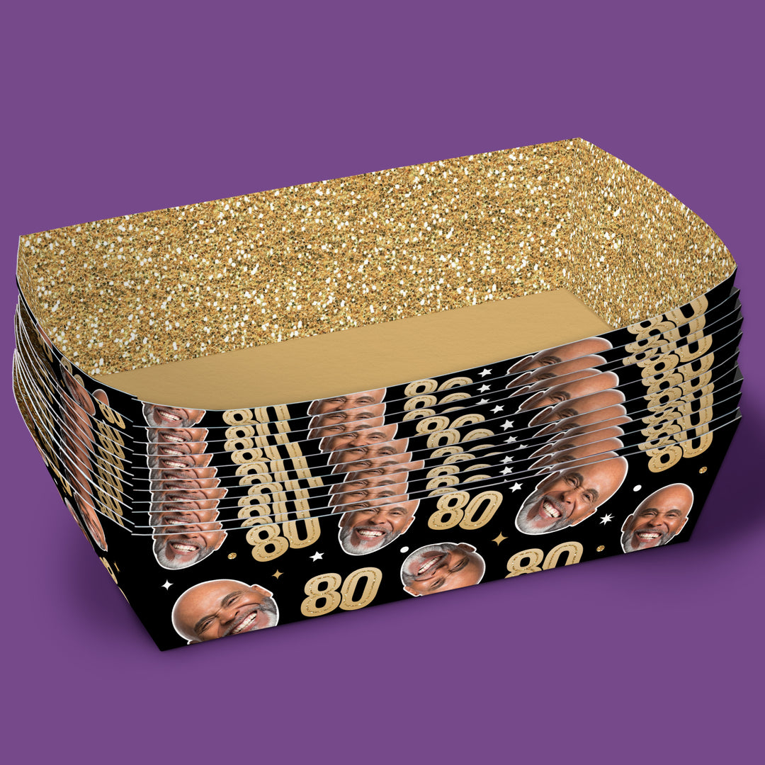 Custom Face 80th Birthday Paper Food Trays - 12 Ct