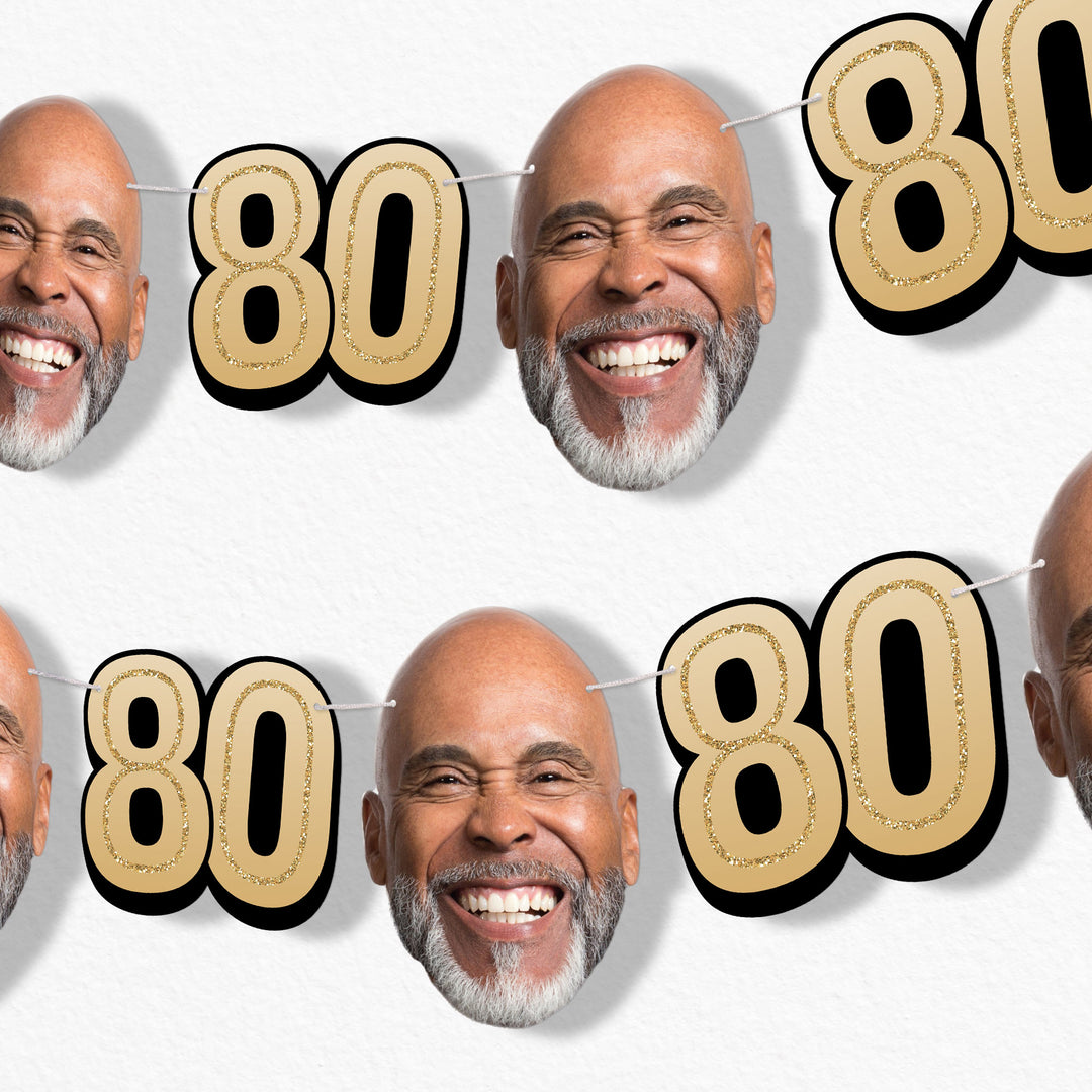 Gold 80th birthday fun face garland banner