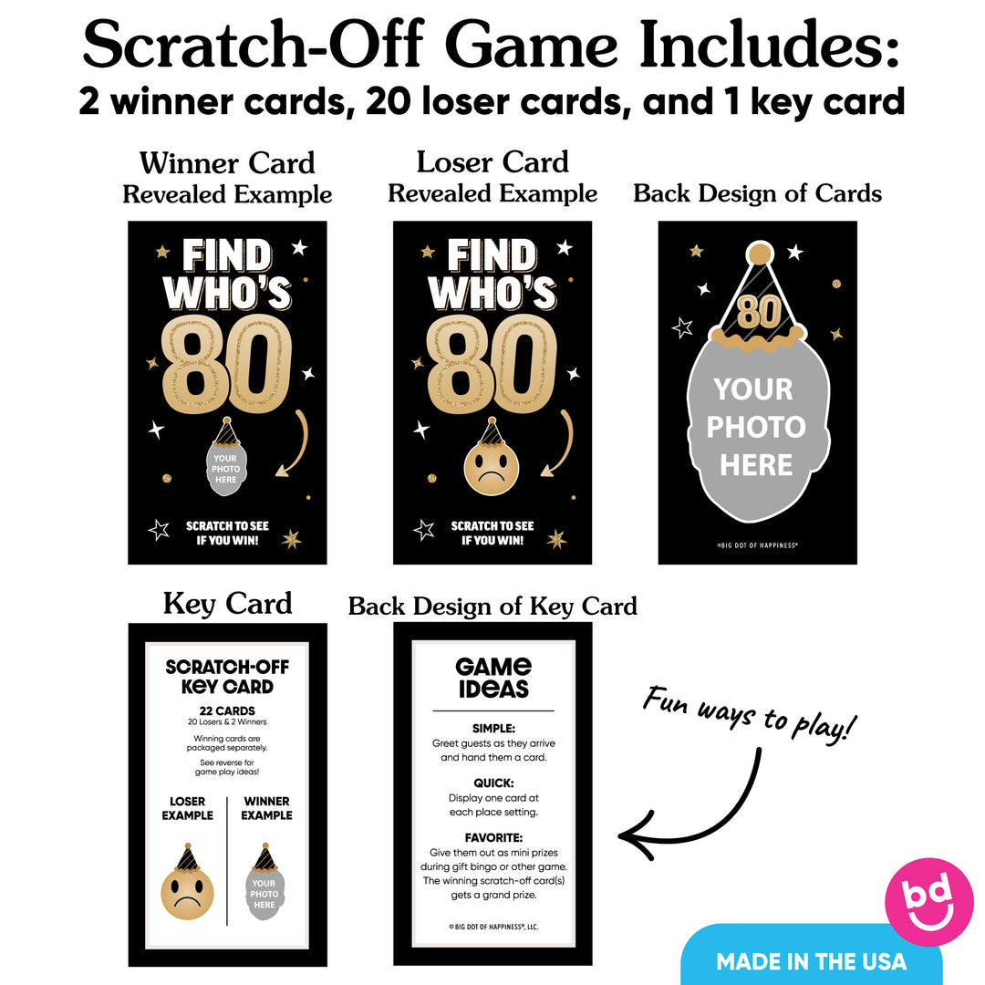 Custom Face 80th Birthday Scratch Off Card Game - 22 Ct