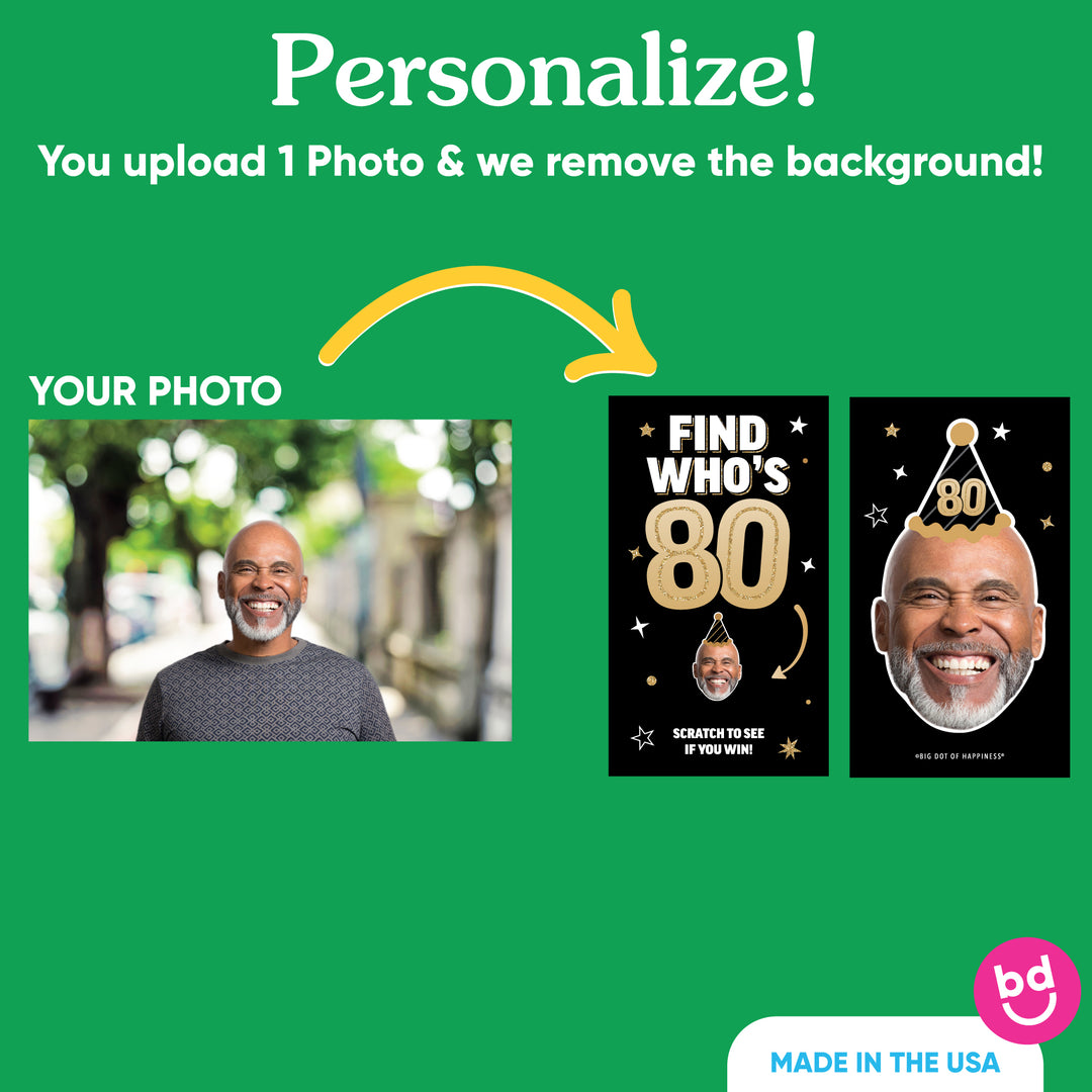 Custom Face 80th Birthday Scratch Off Card Game - 22 Ct