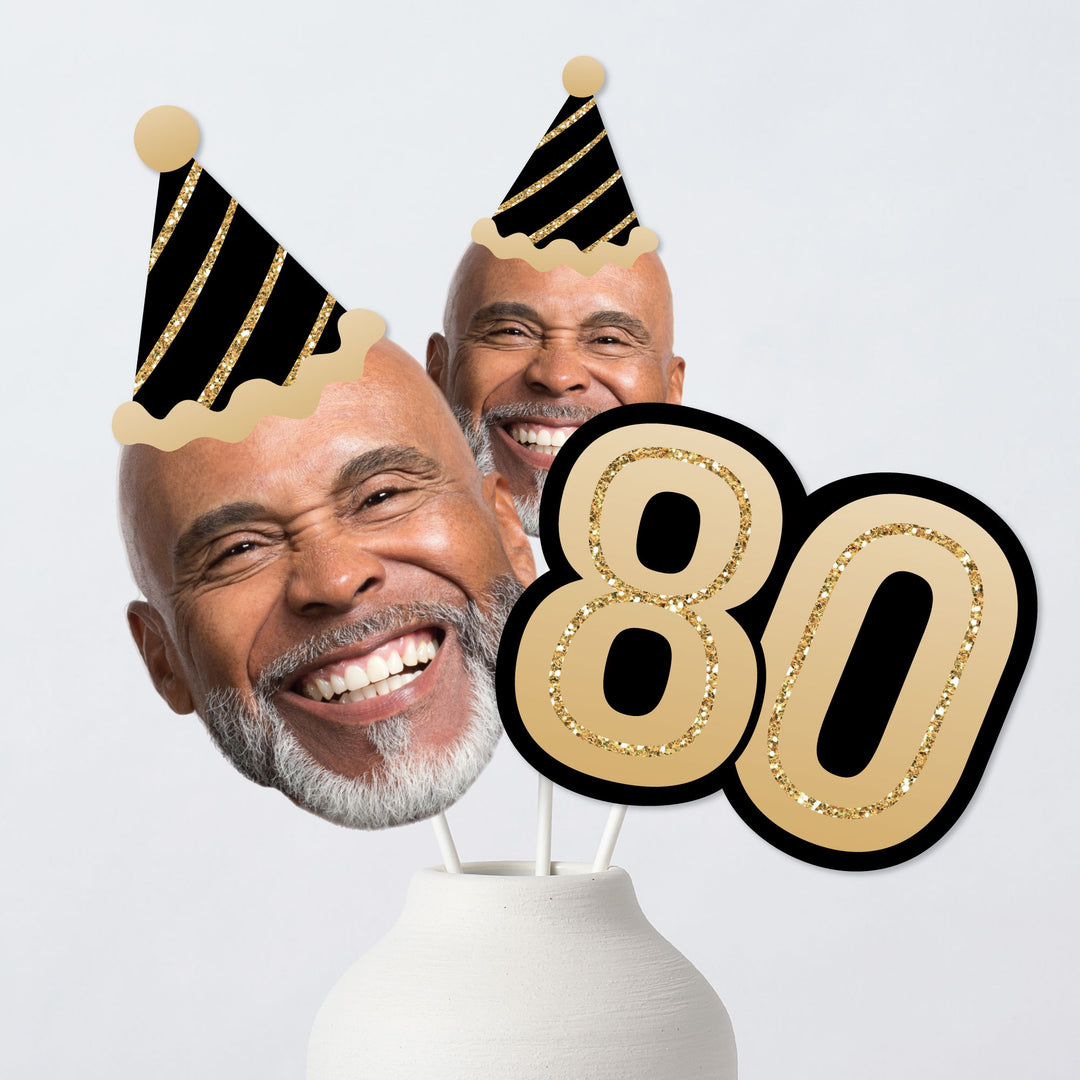 Custom 80th birthday fun face table topper decorations