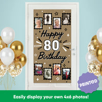 Happy 80th banner black and white design close-up