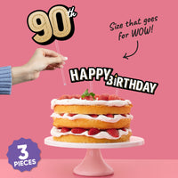 Three-piece 90th birthday cake topper set shown