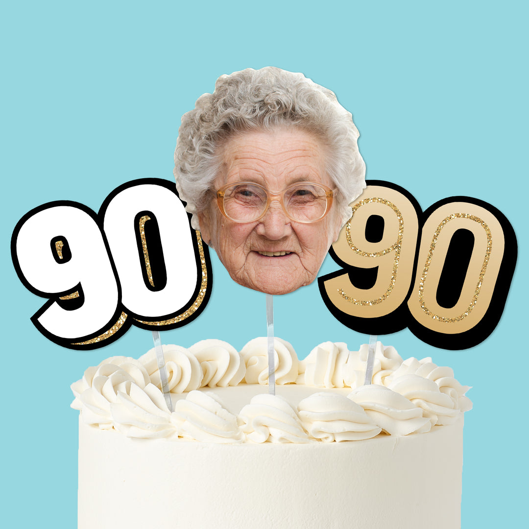 90th birthday cake topper set black and gold, main product image