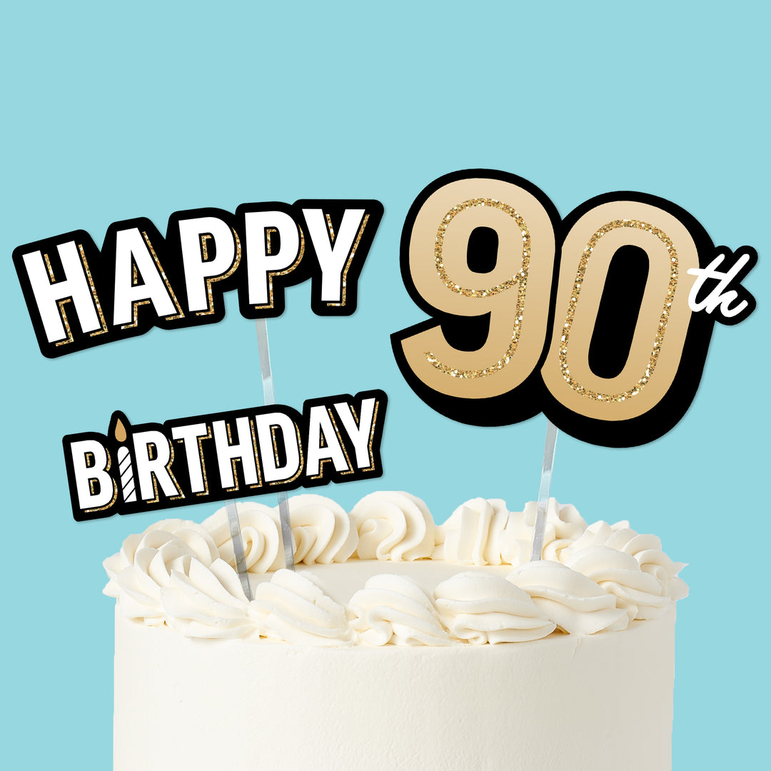 90th birthday cake topper set black and gold, main product image