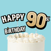 90th birthday cake topper set black and gold, main product image