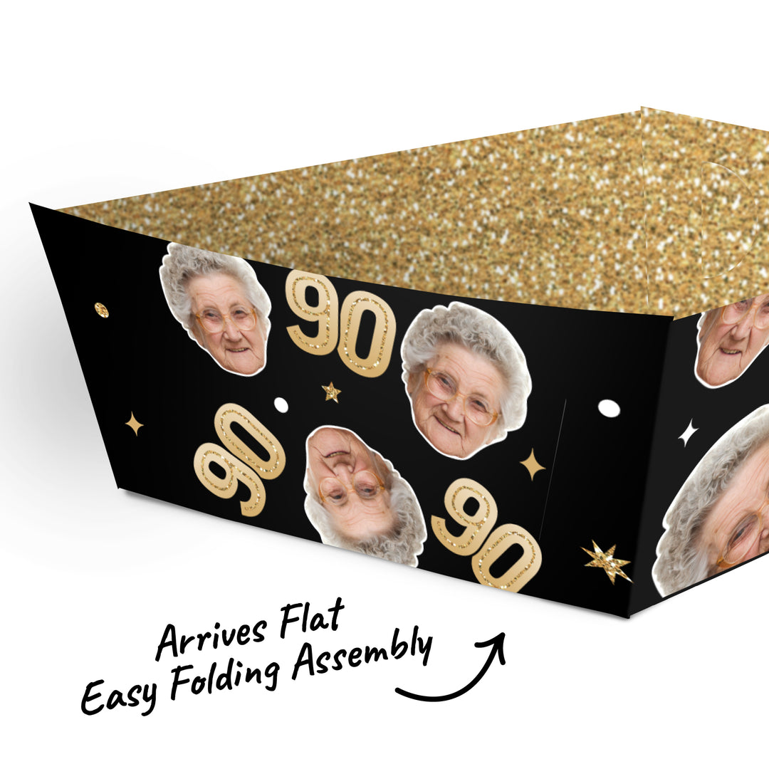Custom Face 90th Birthday Paper Food Trays - 12 Ct