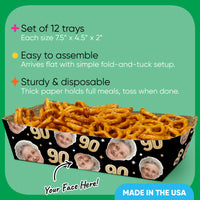 Custom Face 90th Birthday Paper Food Trays - 12 Ct
