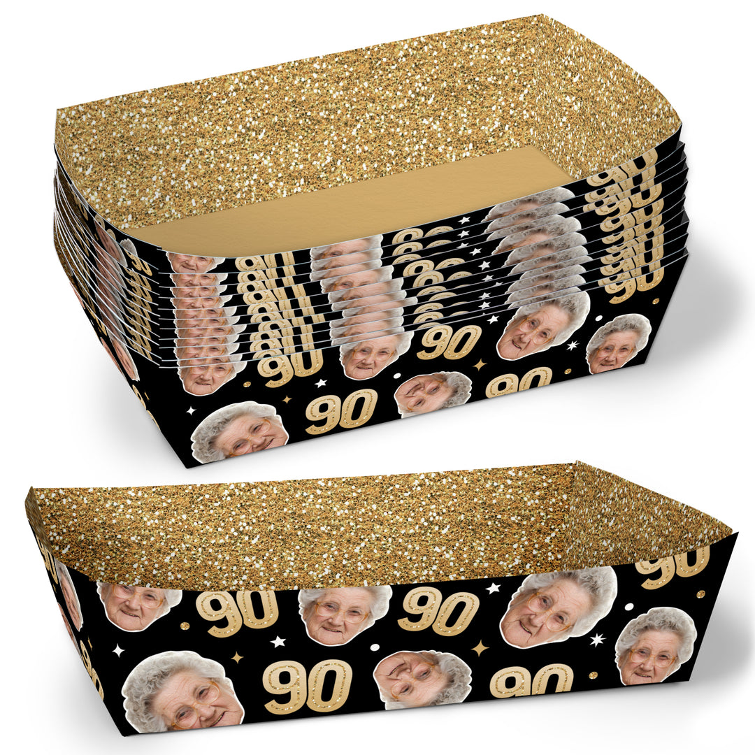 Custom Face 90th Birthday Paper Food Trays - 12 Ct