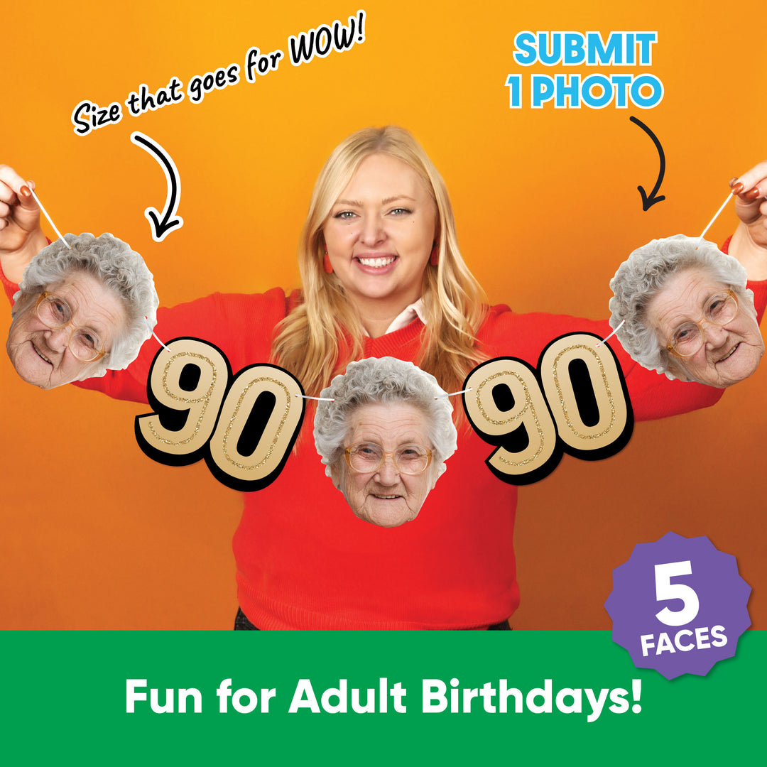 One photo creates five custom faces for 90th birthday garland