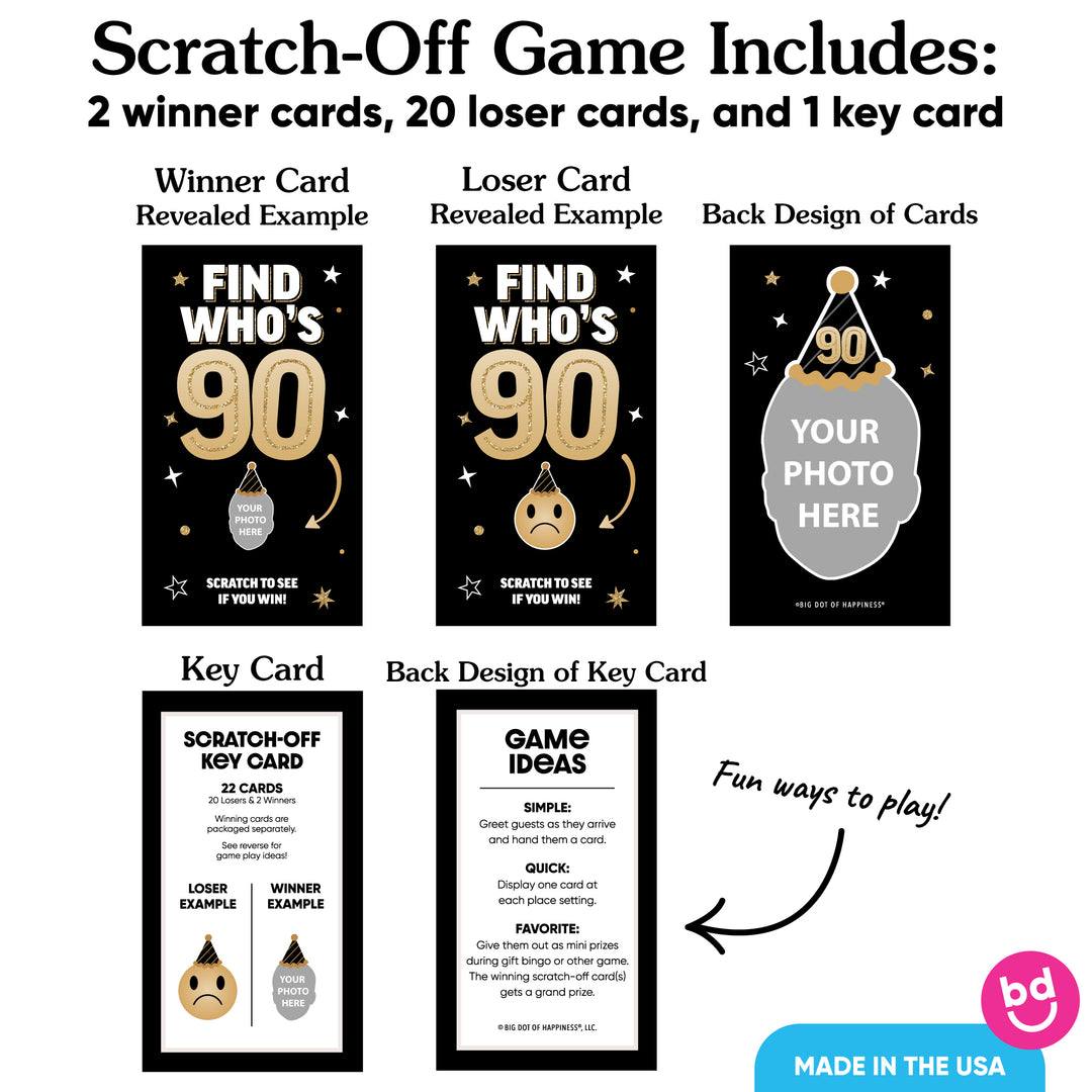 Custom Face 90th Birthday Scratch Off Card Game - 22 Ct