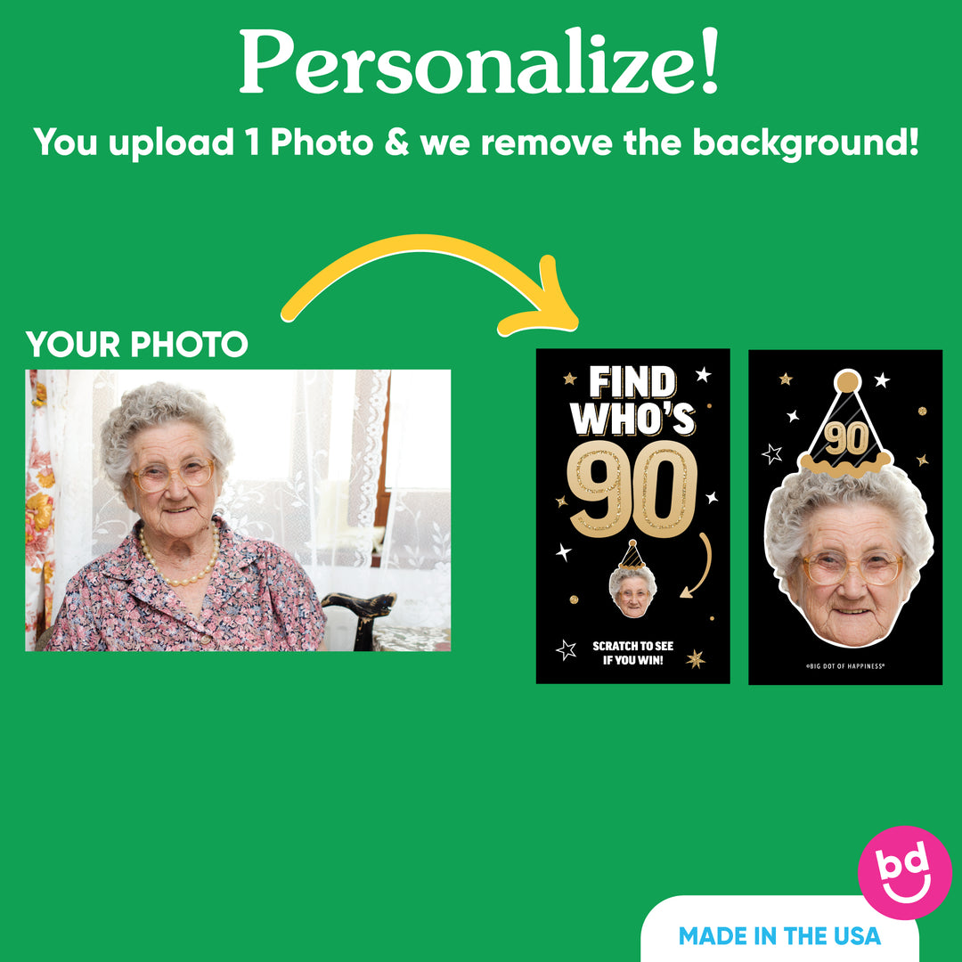 Custom Face 90th Birthday Scratch Off Card Game - 22 Ct