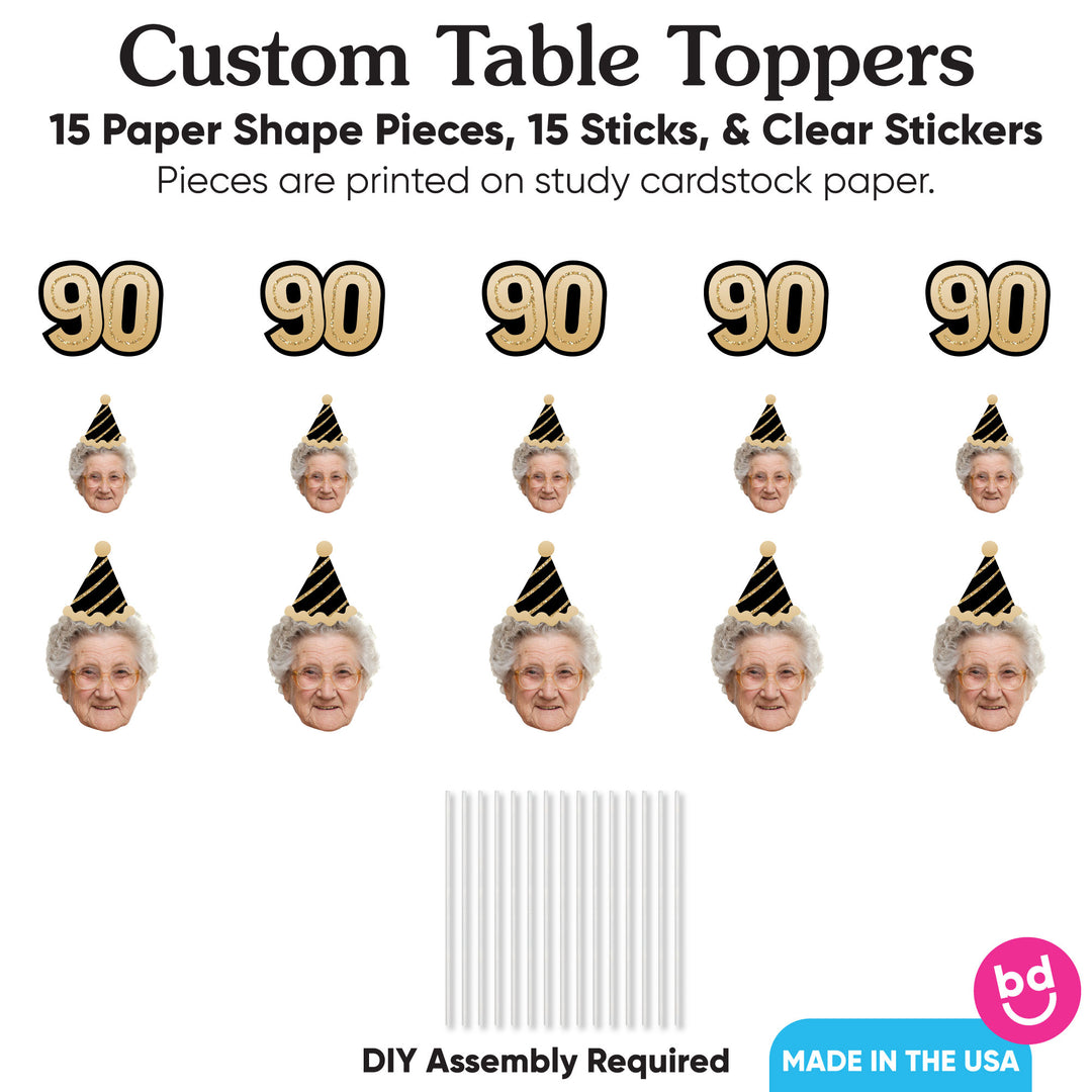 90th birthday number cutouts paired with custom face decorations