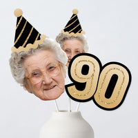 Custom 90th birthday fun face table topper set with party hats