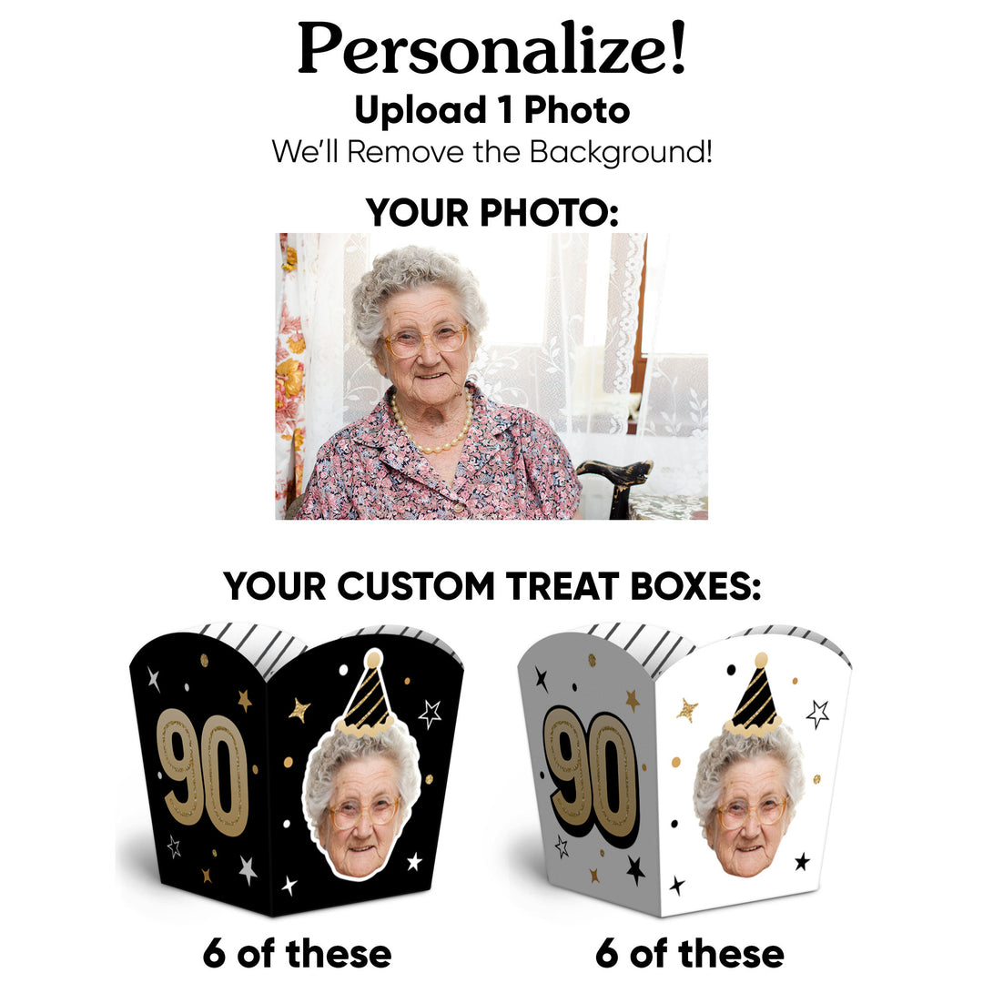 Custom Face 90th Birthday Treat Boxes - 12 Ct