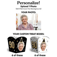 Custom Face 90th Birthday Treat Boxes - 12 Ct