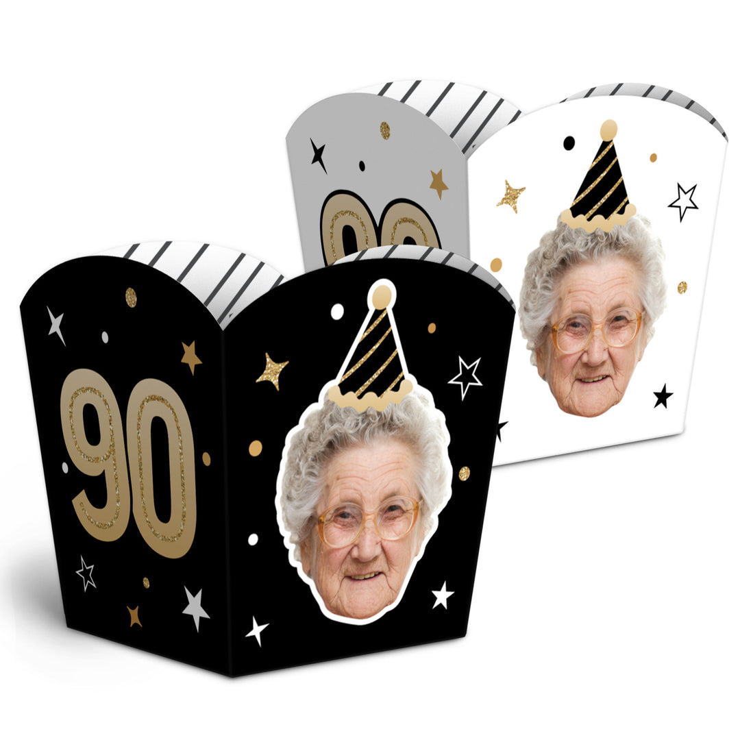 Custom Face 90th Birthday Treat Boxes - 12 Ct