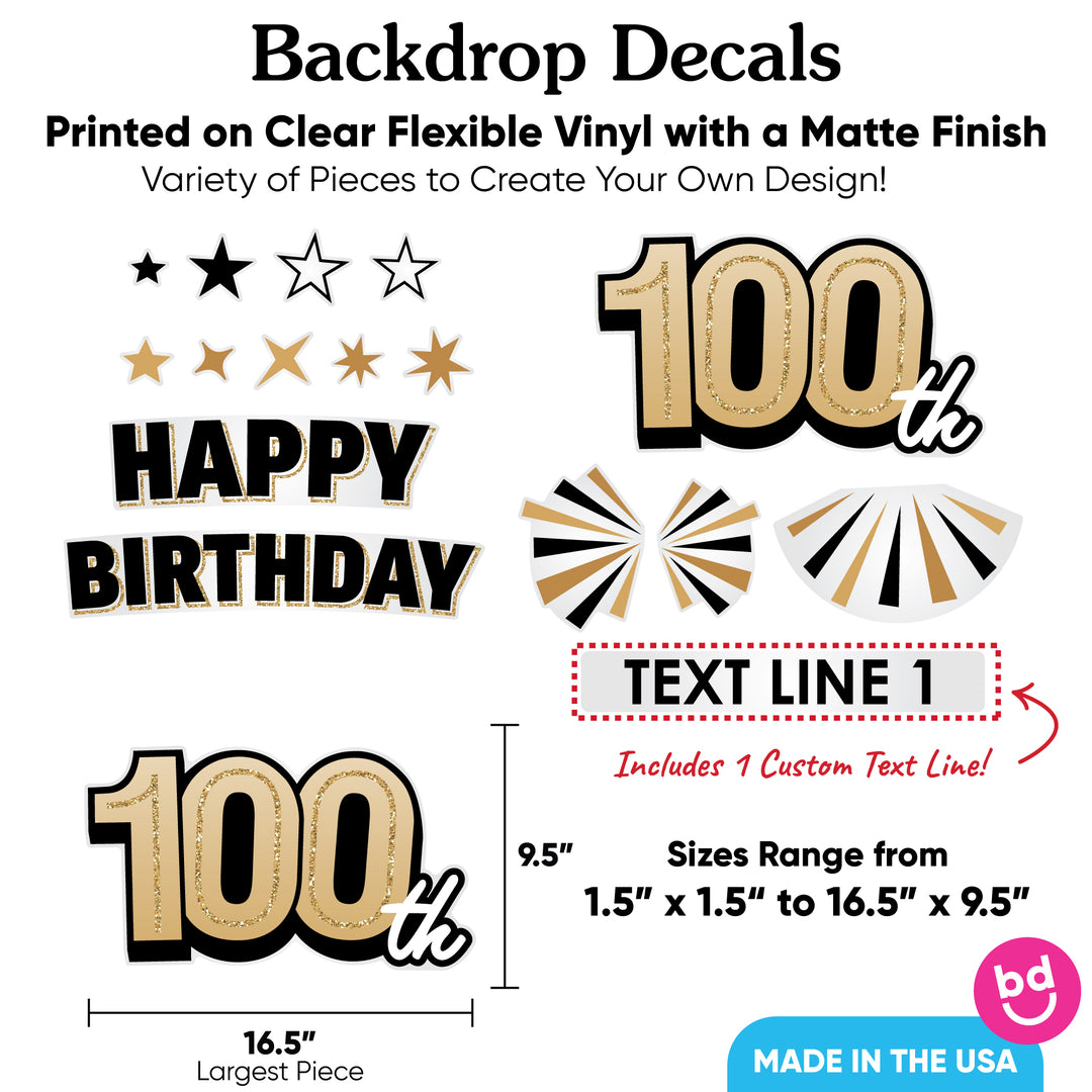 Custom Text 100th Birthday Backdrop Decals