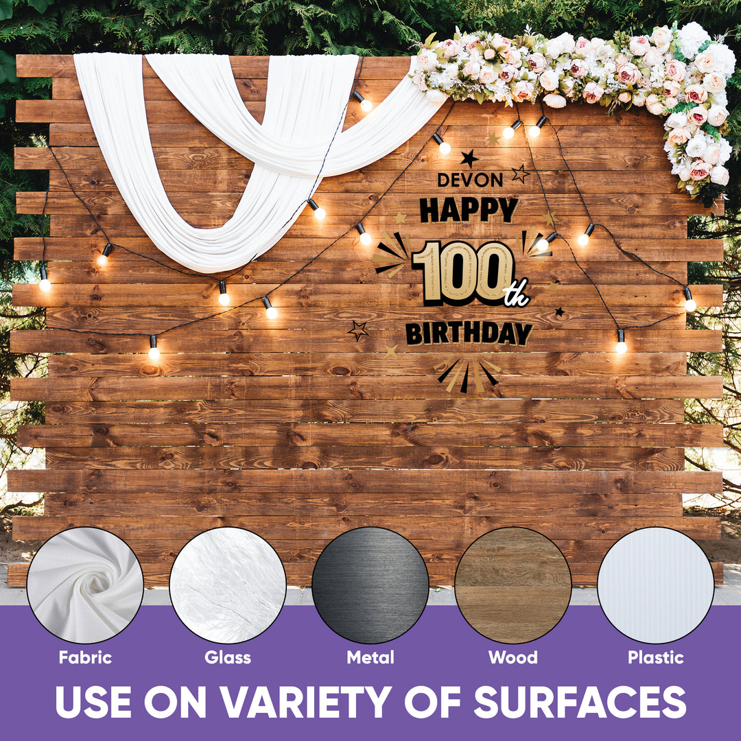 Custom Text 100th Birthday Backdrop Decals