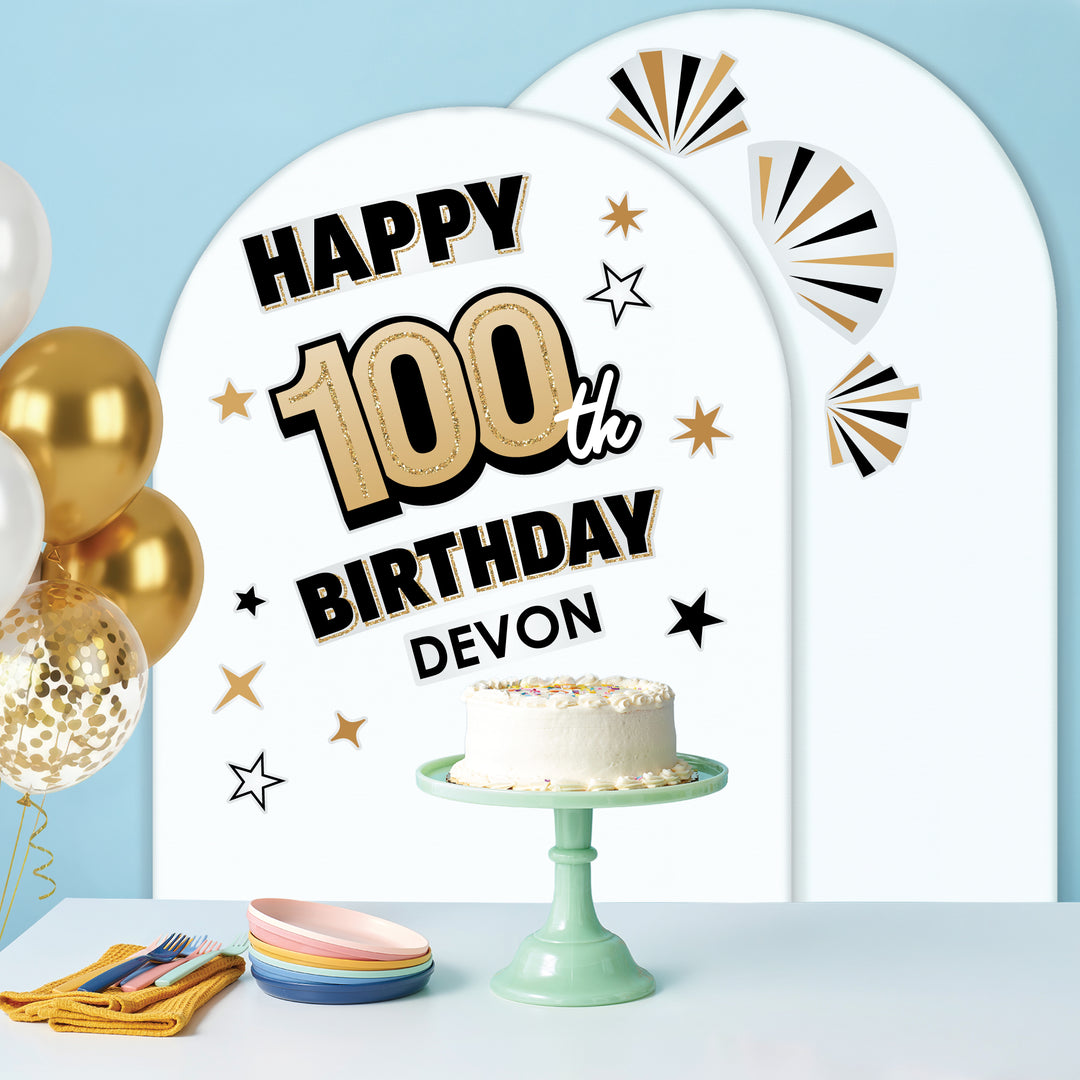 Custom Text 100th Birthday Backdrop Decals