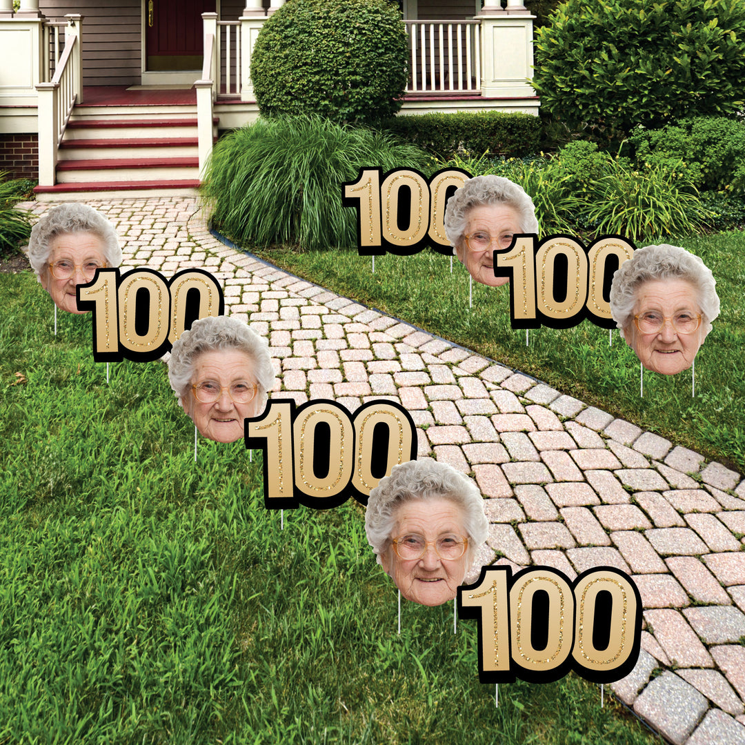 Custom Face Yard Signs - 100th Birthday - 10 Pc