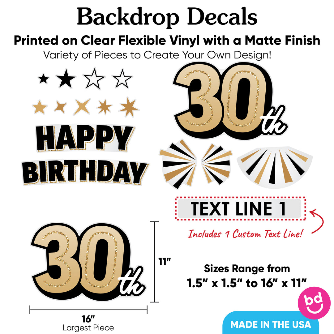 Custom Text 30th Birthday Backdrop Decals