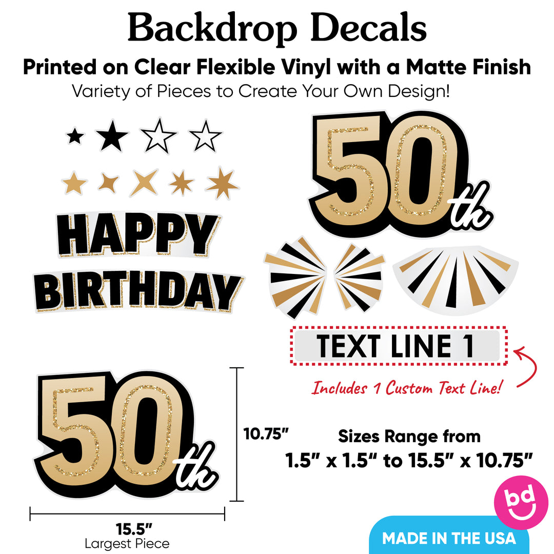 Custom Text 50th Birthday Backdrop Decals