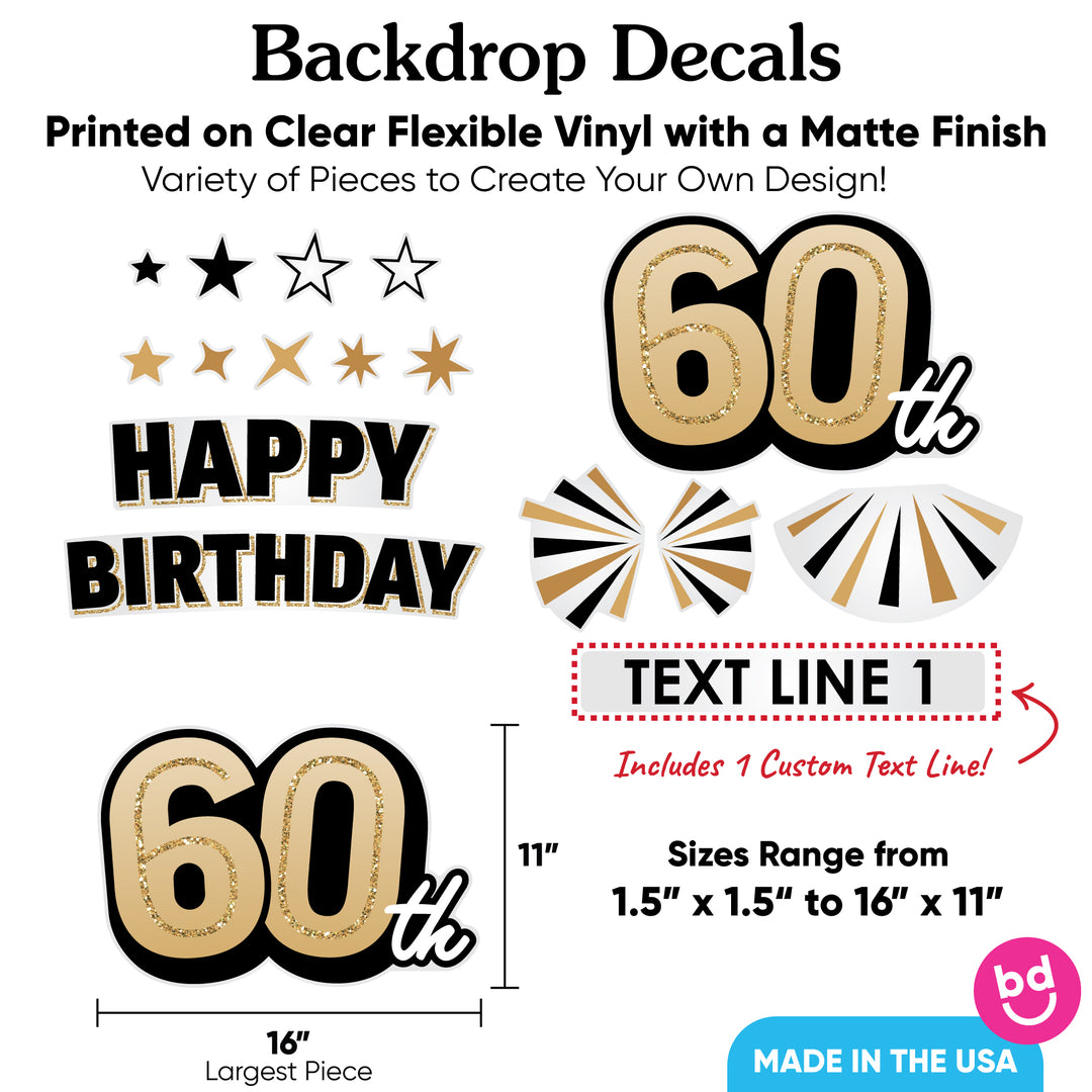 Custom Text 60th Birthday Backdrop Decals
