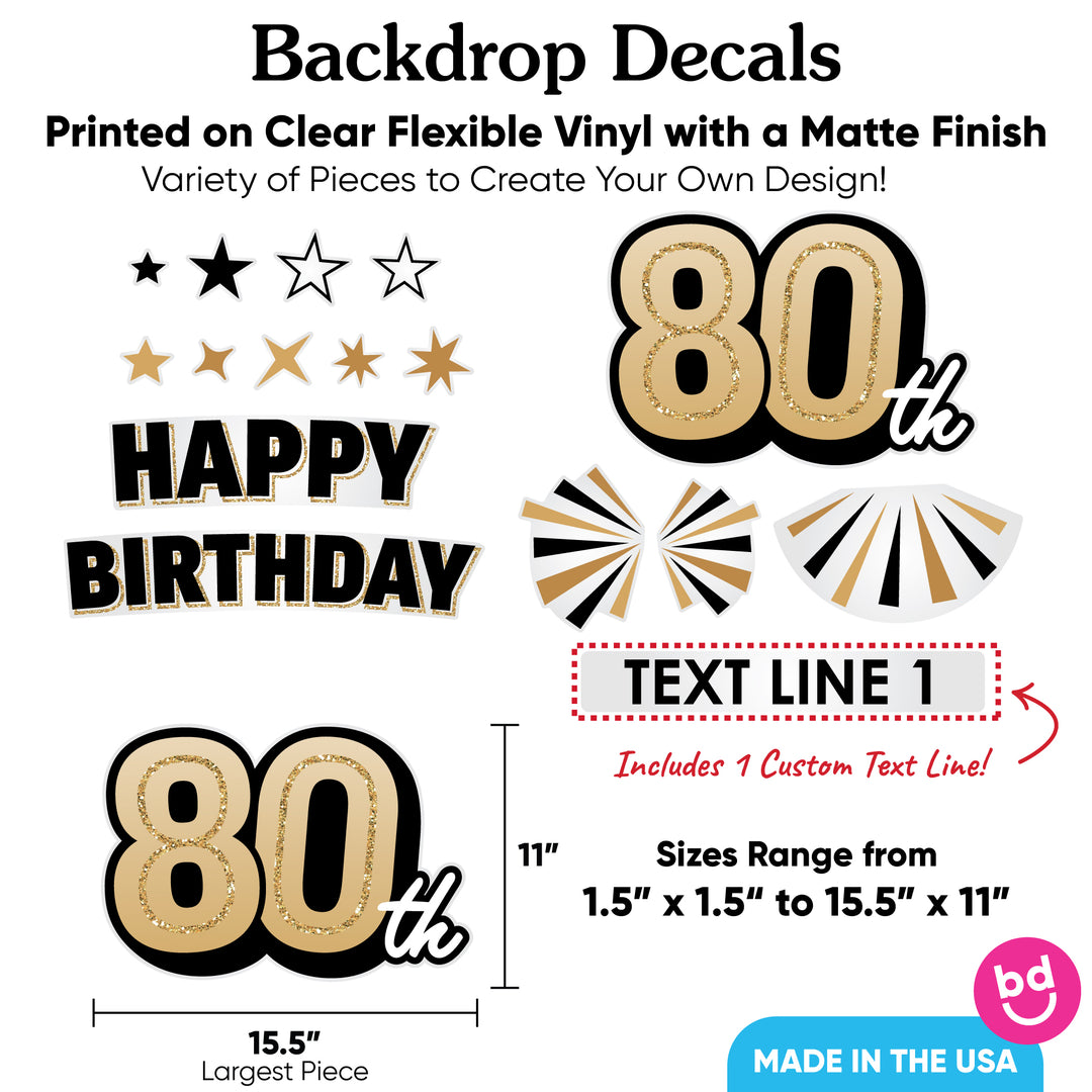 Custom Text 80th Birthday Backdrop Decals