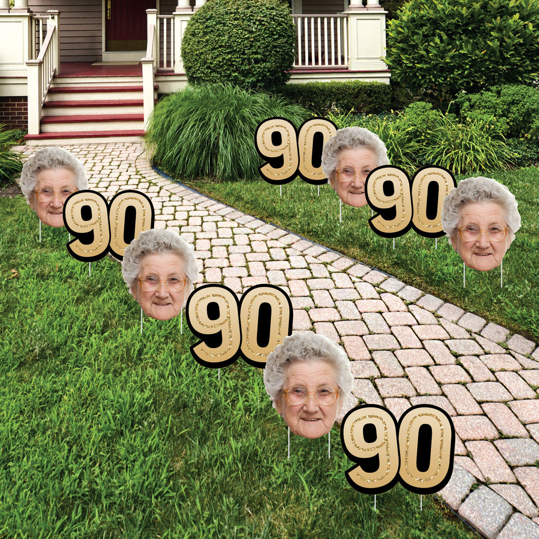 Custom Face Yard Signs - 90th Birthday - 10 Pc