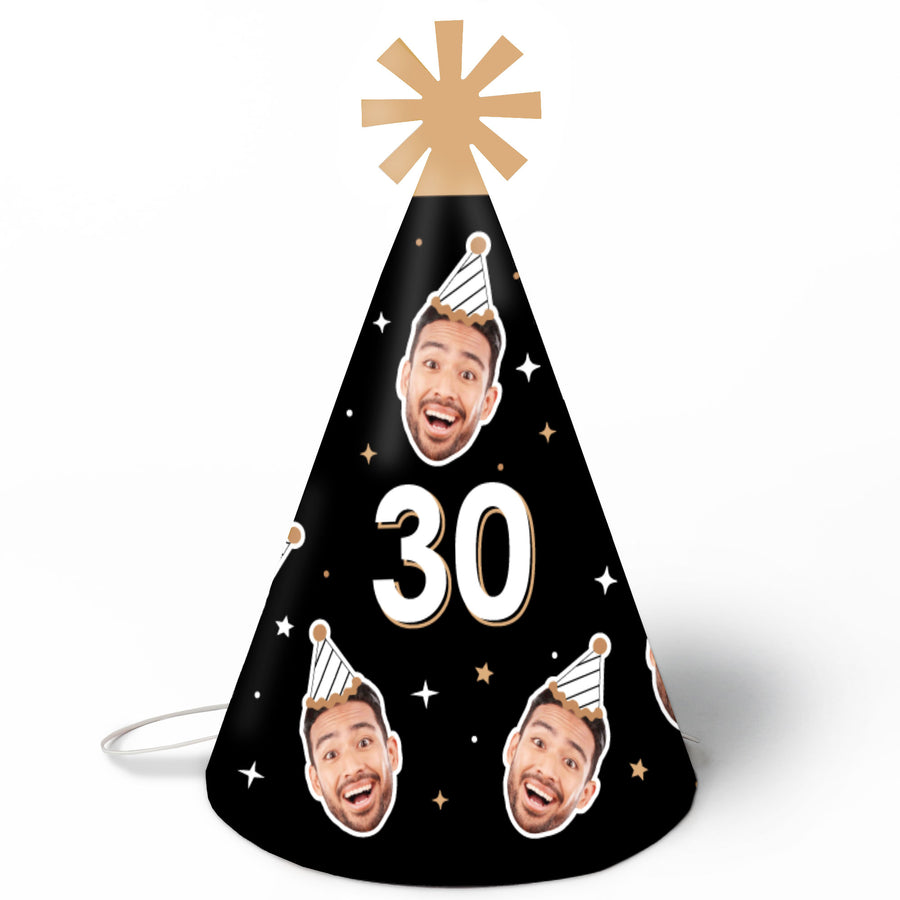 Custom Face & Age Birthday Cone Hat - 8 Ct