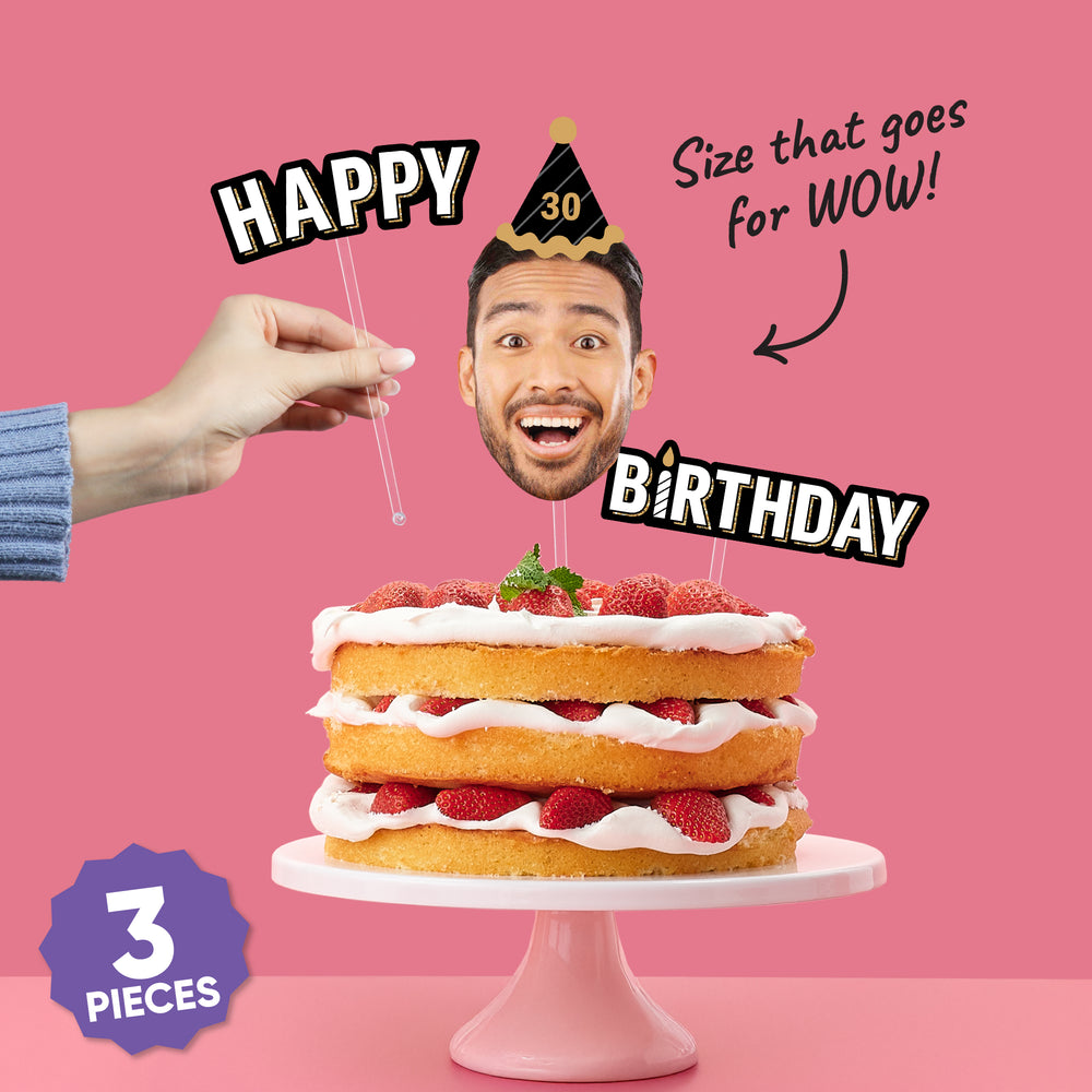 Custom Photo Happy Birthday Cake Topper - 3 Pc