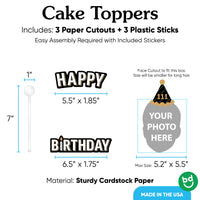 Three-piece Happy Birthday cake topper set included