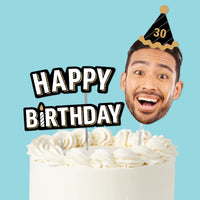 Happy Birthday cake topper set black and gold, main product image