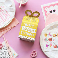 Golden Birthday - Square Favor Gift Boxes - Happy Birthday Party Bow Boxes - Set of 12