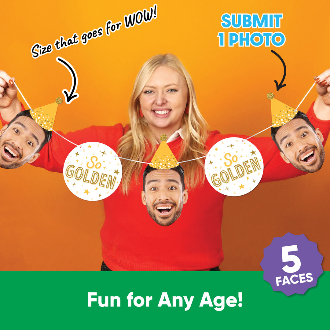Custom photo face garland banner for Golden Birthday party decor