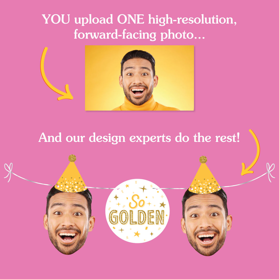 Custom Face Golden Birthday Garland Banner
