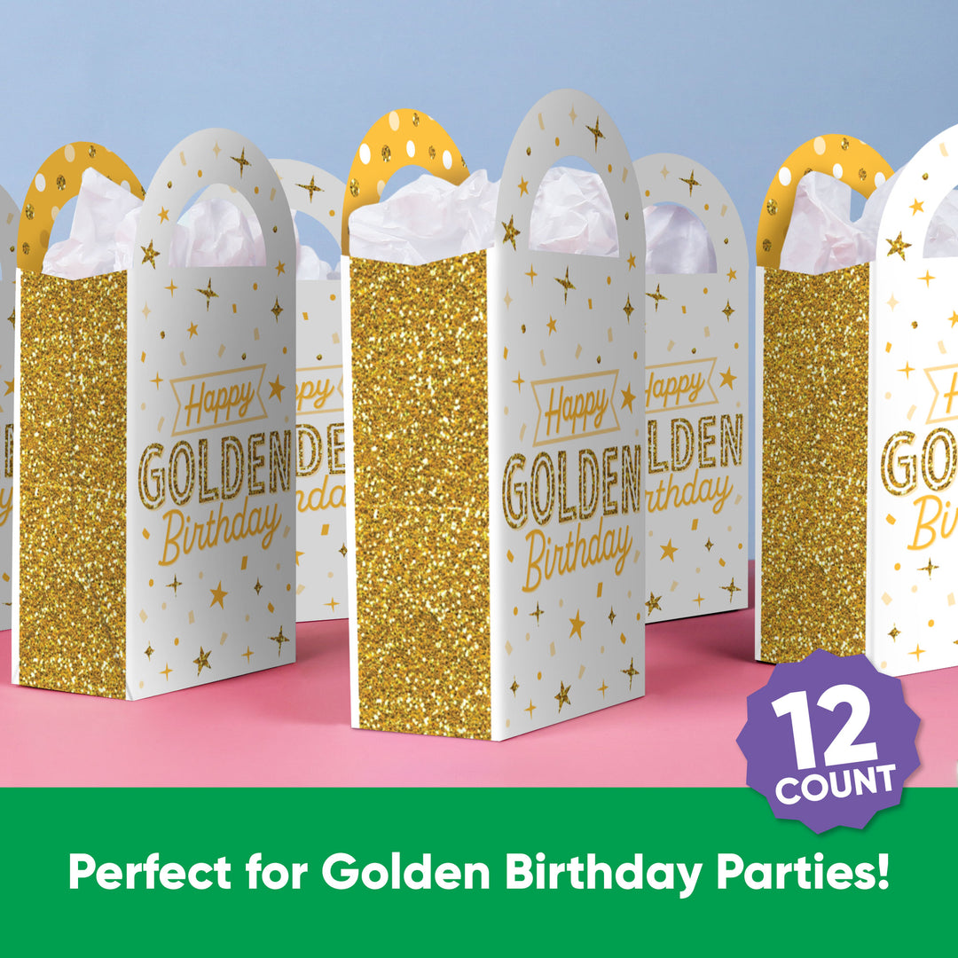 Golden Birthday Paper Favor Bags - 12 Ct
