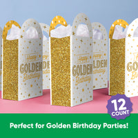 Golden Birthday Paper Favor Bags - 12 Ct