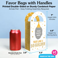 Custom Face Golden Birthday Paper Favor Bags - 12 Ct