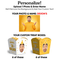 Custom Face Golden Birthday Treat Boxes - 12 Ct