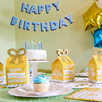 Golden Birthday - Square Favor Gift Boxes - Happy Birthday Party Bow Boxes - Set of 12