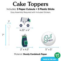 3 count golf cake topper set with sticks included