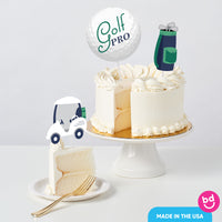 golf themed birthday cake with topper decorations