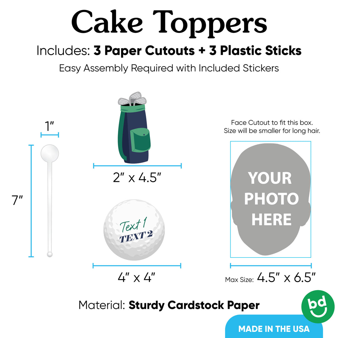 3 piece golf cake topper set with sticks included