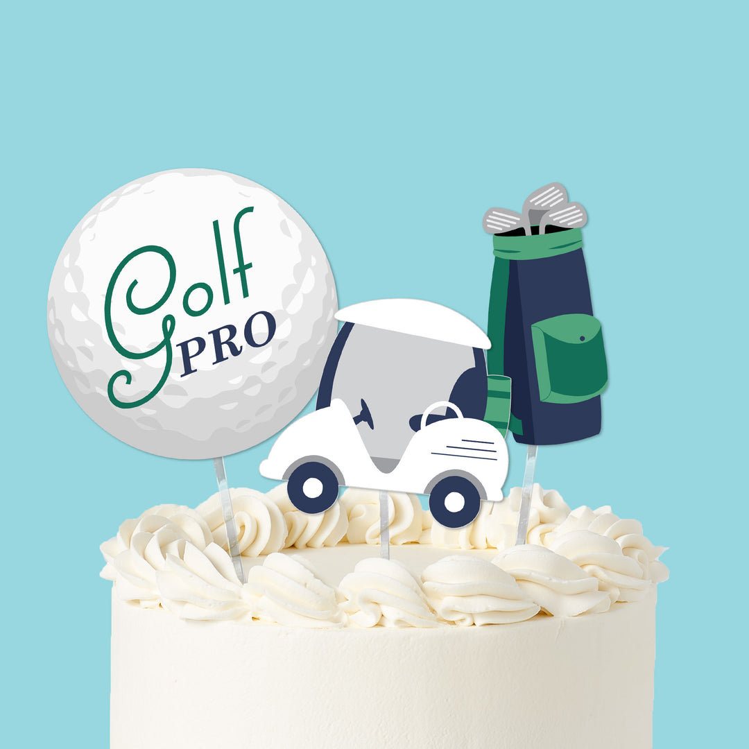 golf cake toppers 3 piece set on sports themed cake
